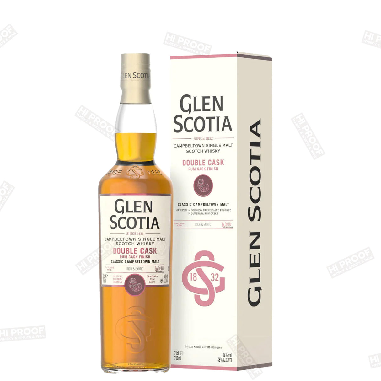 GLEN SCOTIA DOUBLE CASK 46% WHISKY 750ML BOURBON BARRELS & FINISHED IN DEMERARA RUM CASKS  CAMPBELTOWN