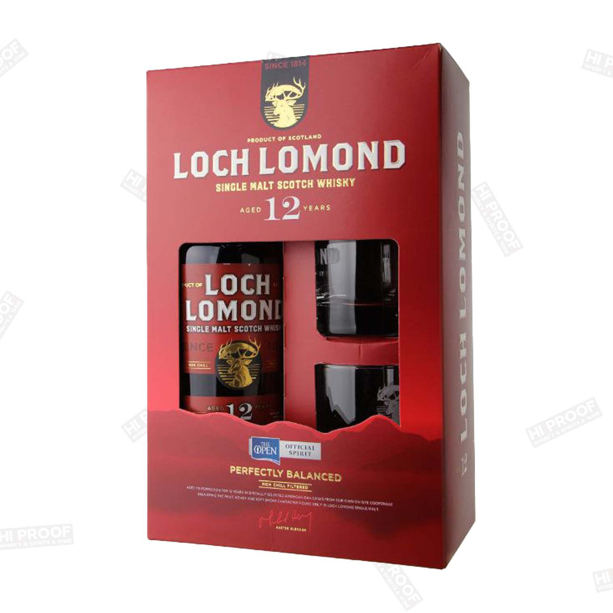 Loch Lomond 12 Years Single Malt Scotch Whisky Gift Set with 2 Glasses / 750mL