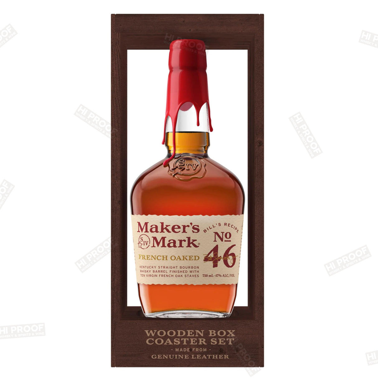 Maker's Mark 46 French Oaked  wooden box coaster set- 750ml Bottle